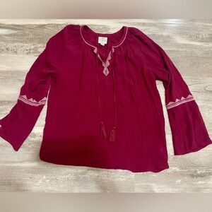 St. John's Bay Burgundy Blouse with Embroidered Accents